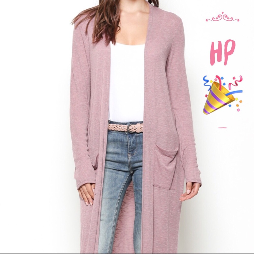 HP🎉Dusty Rose Longline rib lightweight cardigan - Picture 2 of 8